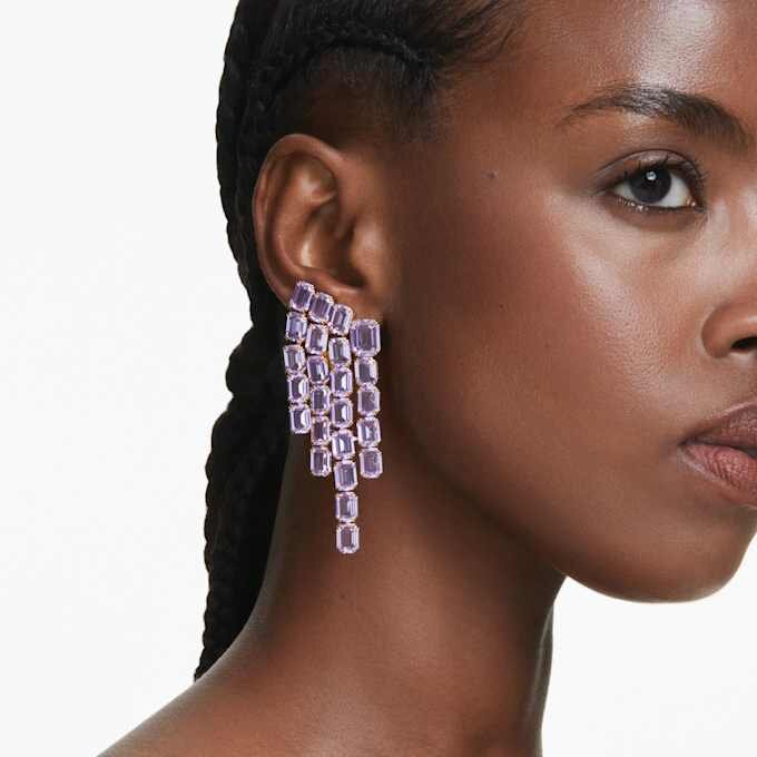 Boucles d’oreilles à clip Millenia, taille octogonale, style lustre, violet, plaquées or Boucles d’oreilles à clip Millenia, taille octogonale, style lustre, violet, plaquées or