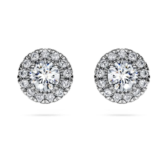 Boucles d’oreilles clous « Eternity Halo » avec diamants synthétiques de 0,75 ct au total, forme ronde, or blanc 14 carats Boucles d’oreilles clous « Eternity Halo » avec diamants synthétiques de 0,75 ct au total, forme ronde, or blanc 14 carats
