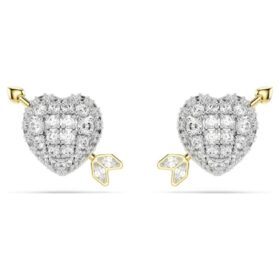 Boucles d’oreilles à clous Idyllia, tailles variées, cœur avec flèche, blanc, finition métaux mélangés