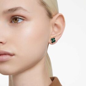 Boucles d’oreilles à clous Idyllia « Trèfle », vert, plaqué or