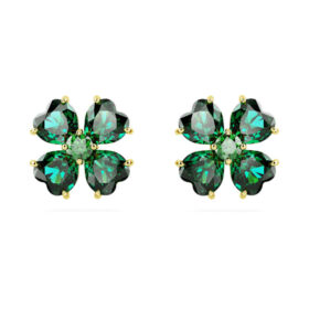 Boucles d’oreilles à clous Idyllia « Trèfle », vert, plaqué or