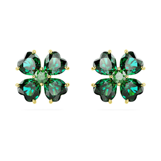 Boucles d’oreilles à clous Idyllia « Trèfle », vert, plaqué or Boucles d’oreilles à clous Idyllia « Trèfle », vert, plaqué or
