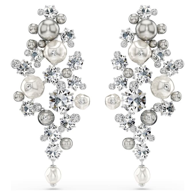 Boucles d’oreilles Constella : perles de cristal, taille ronde, blanches, plaquées rhodium Boucles d’oreilles Constella : perles de cristal, taille ronde, blanches, plaquées rhodium