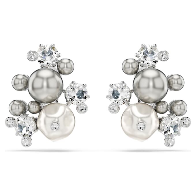 Boucles d’oreilles Constella : perles de cristal, taille ronde, blanches, plaquées rhodium Boucles d’oreilles Constella : perles de cristal, taille ronde, blanches, plaquées rhodium