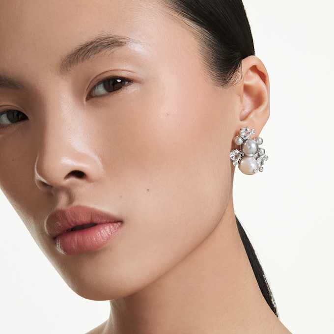 Boucles d’oreilles Constella : perles de cristal, taille ronde, blanches, plaquées rhodium Boucles d’oreilles Constella : perles de cristal, taille ronde, blanches, plaquées rhodium