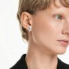 Boucles d’oreilles Constella, taille ronde, blanches, plaquées rhodium