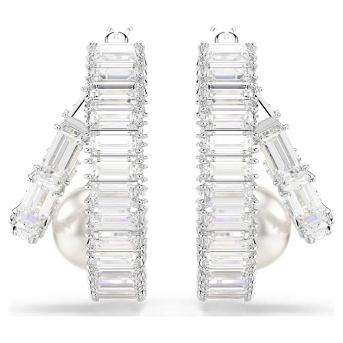 Boucles d’oreilles créoles Ariana Grande X Swarovski : perles de cristal, taille baguette, blanches, plaquées rhodium Boucles d’oreilles créoles Ariana Grande X Swarovski : perles de cristal, taille baguette, blanches, plaquées rhodium