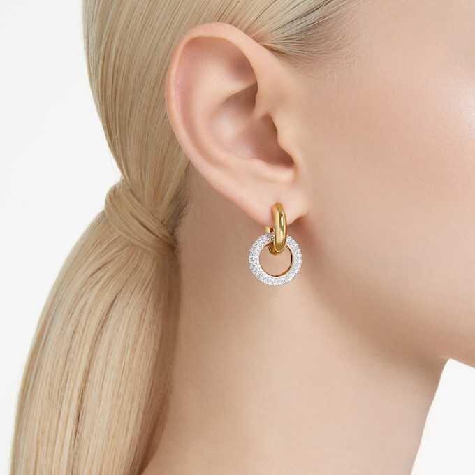 Boucles d’oreilles créoles Dextera, design asymétrique, anneaux entrelacés, blanches, plaquées or Boucles d’oreilles créoles Dextera, design asymétrique, anneaux entrelacés, blanches, plaquées or