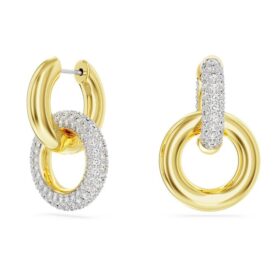 Boucles d’oreilles créoles Dextera, design asymétrique, anneaux entrelacés, blanches, plaquées or Boucles d’oreilles créoles Dextera, design asymétrique, anneaux entrelacés, blanches, plaquées or