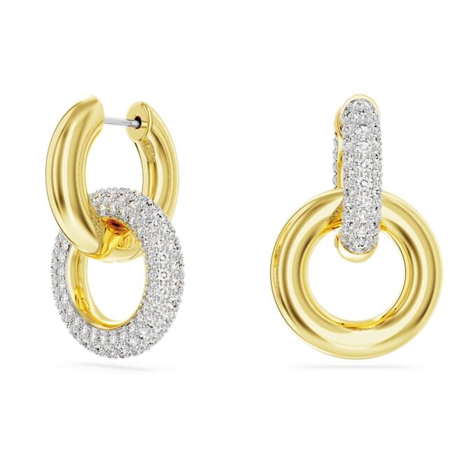 Boucles d’oreilles créoles Dextera, design asymétrique, anneaux entrelacés, blanches, plaquées or Boucles d’oreilles créoles Dextera, design asymétrique, anneaux entrelacés, blanches, plaquées or