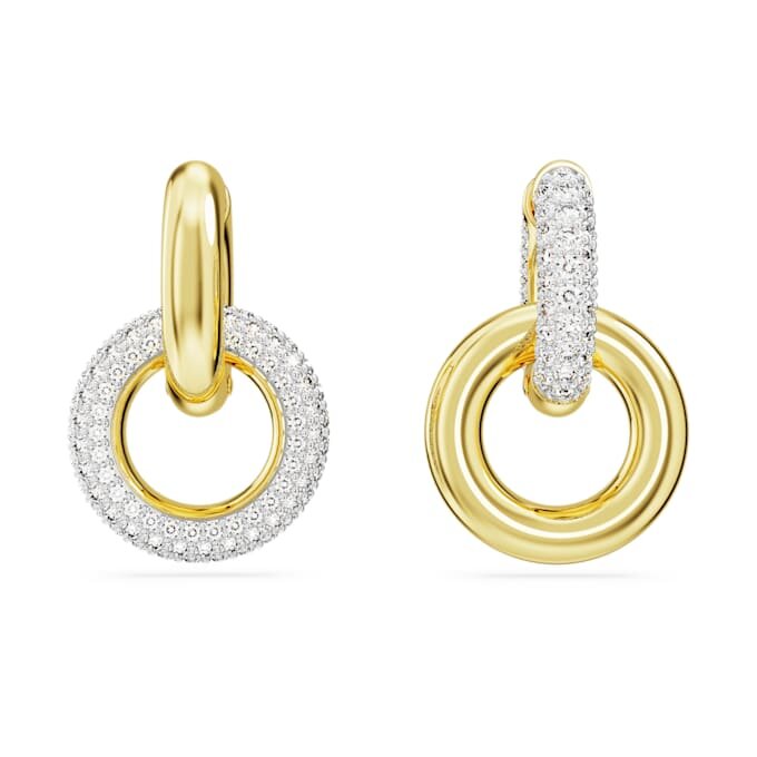 Boucles d’oreilles créoles Dextera, design asymétrique, anneaux entrelacés, blanches, plaquées or Boucles d’oreilles créoles Dextera, design asymétrique, anneaux entrelacés, blanches, plaquées or