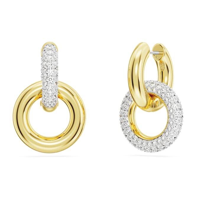 Boucles d’oreilles créoles Dextera, design asymétrique, anneaux entrelacés, blanches, plaquées or Boucles d’oreilles créoles Dextera, design asymétrique, anneaux entrelacés, blanches, plaquées or