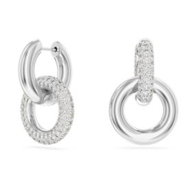 Boucles d’oreilles créoles Dextera, design asymétrique, anneaux entrelacés, blanches, plaquées rhodium Boucles d’oreilles créoles Dextera, design asymétrique, anneaux entrelacés, blanches, plaquées rhodium
