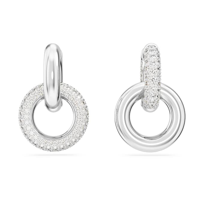 Boucles d’oreilles créoles Dextera, design asymétrique, anneaux entrelacés, blanches, plaquées rhodium Boucles d’oreilles créoles Dextera, design asymétrique, anneaux entrelacés, blanches, plaquées rhodium