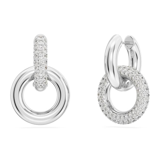 Boucles d’oreilles créoles Dextera, design asymétrique, anneaux entrelacés, blanches, plaquées rhodium Boucles d’oreilles créoles Dextera, design asymétrique, anneaux entrelacés, blanches, plaquées rhodium