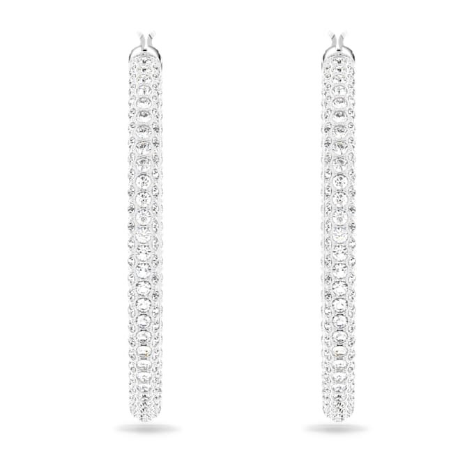 Boucles d’oreilles créoles Dextera pavées, grandes, blanches, plaquées rhodium Boucles d’oreilles créoles Dextera pavées, grandes, blanches, plaquées rhodium