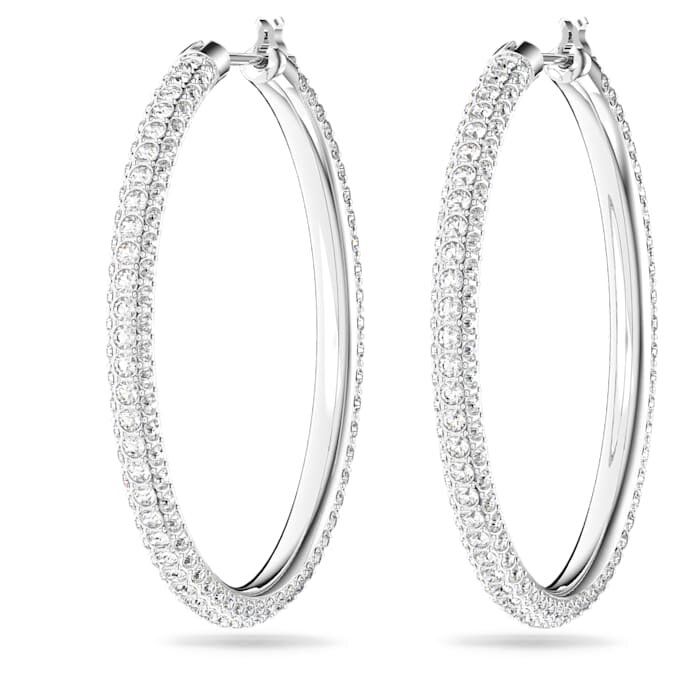 Boucles d’oreilles créoles Dextera pavées, grandes, blanches, plaquées rhodium Boucles d’oreilles créoles Dextera pavées, grandes, blanches, plaquées rhodium