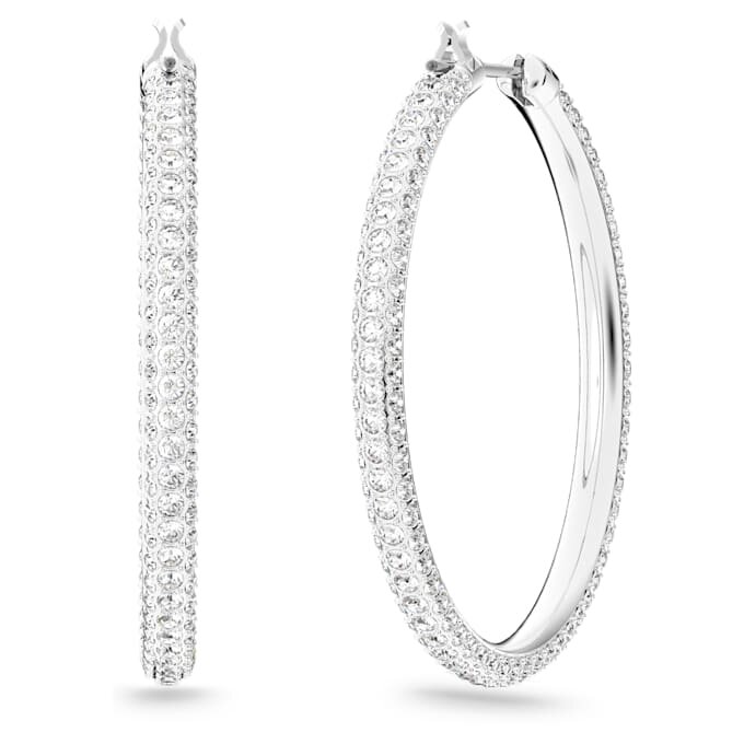Boucles d’oreilles créoles Dextera pavées, grandes, blanches, plaquées rhodium Boucles d’oreilles créoles Dextera pavées, grandes, blanches, plaquées rhodium