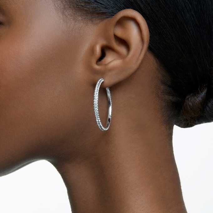 Boucles d’oreilles créoles Dextera pavées, grandes, blanches, plaquées rhodium Boucles d’oreilles créoles Dextera pavées, grandes, blanches, plaquées rhodium
