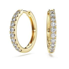 Boucles d’oreilles créoles Eternity, diamants synthétiques 0,5 ct au total, forme ronde, or jaune 14 carats