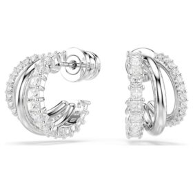 Boucles d’oreilles créoles Hyperbola, taille ronde, mini, blanches, plaquées rhodium