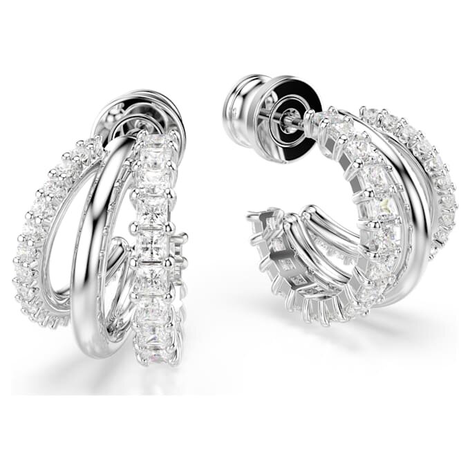 Boucles d’oreilles créoles Hyperbola, taille ronde, mini, blanches, plaquées rhodium Boucles d’oreilles créoles Hyperbola, taille ronde, mini, blanches, plaquées rhodium