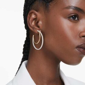 Boucles d’oreilles créoles Hyperbola, taille ronde, taille moyenne, blanches, finition en métaux mélangés