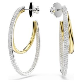Boucles d’oreilles créoles Hyperbola, taille ronde, taille moyenne, blanches, finition en métaux mélangés