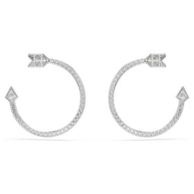 Boucles d’oreilles créoles Idyllia, tailles variées, flèches, blanches, plaquées rhodium