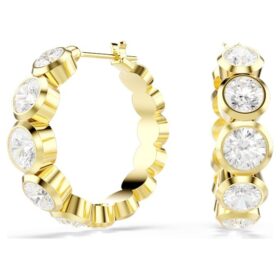 Boucles d’oreilles créoles Imber, taille ronde, blanches, plaquées or