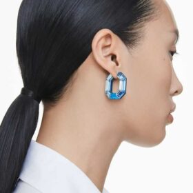 Boucles d’oreilles créoles Lucent, forme octogonale, petites, bleues
