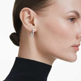 Boucles d’oreilles créoles Matrix, perles de cristal, taille ronde, blanches, plaquées rhodium