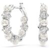 Boucles d’oreilles créoles Matrix, perles de cristal, taille ronde, blanches, plaquées rhodium Boucles d’oreilles créoles Matrix, perles de cristal, taille ronde, blanches, plaquées rhodium