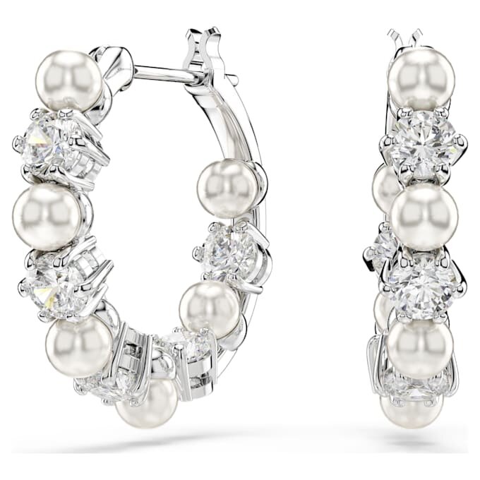 Boucles d’oreilles créoles Matrix, perles de cristal, taille ronde, blanches, plaquées rhodium Boucles d’oreilles créoles Matrix, perles de cristal, taille ronde, blanches, plaquées rhodium