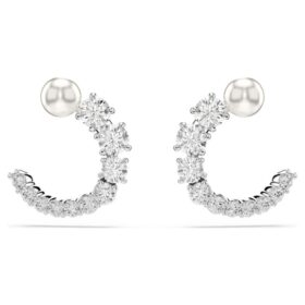 Boucles d’oreilles créoles Matrix, perles de cristal, taille ronde, blanches, plaquées rhodium Boucles d’oreilles créoles Matrix, perles de cristal, taille ronde, blanches, plaquées rhodium