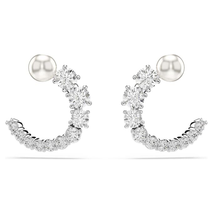 Boucles d’oreilles créoles Matrix, perles de cristal, taille ronde, blanches, plaquées rhodium Boucles d’oreilles créoles Matrix, perles de cristal, taille ronde, blanches, plaquées rhodium