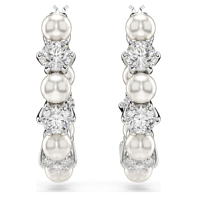 Boucles d’oreilles créoles Matrix, perles de cristal, taille ronde, blanches, plaquées rhodium Boucles d’oreilles créoles Matrix, perles de cristal, taille ronde, blanches, plaquées rhodium