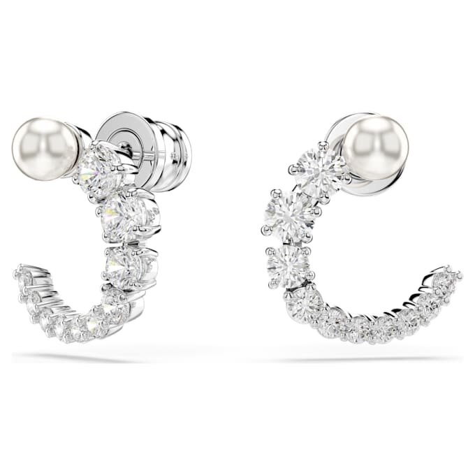 Boucles d’oreilles créoles Matrix, perles de cristal, taille ronde, blanches, plaquées rhodium Boucles d’oreilles créoles Matrix, perles de cristal, taille ronde, blanches, plaquées rhodium
