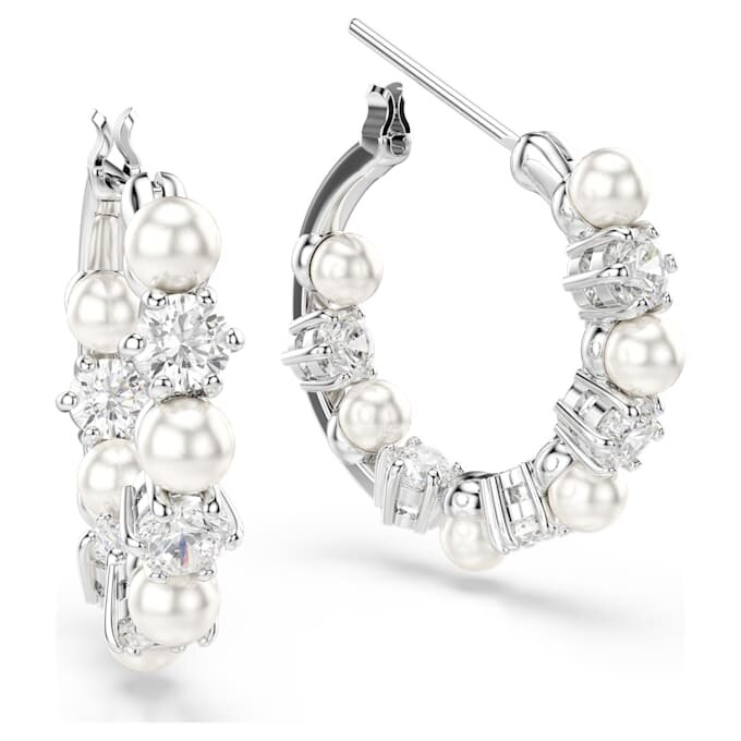 Boucles d’oreilles créoles Matrix, perles de cristal, taille ronde, blanches, plaquées rhodium Boucles d’oreilles créoles Matrix, perles de cristal, taille ronde, blanches, plaquées rhodium