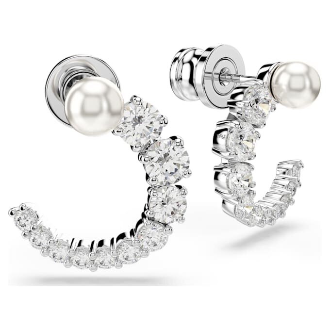 Boucles d’oreilles créoles Matrix, perles de cristal, taille ronde, blanches, plaquées rhodium Boucles d’oreilles créoles Matrix, perles de cristal, taille ronde, blanches, plaquées rhodium