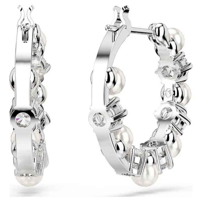 Boucles d’oreilles créoles Matrix, perles de cristal, taille ronde, blanches, plaquées rhodium Boucles d’oreilles créoles Matrix, perles de cristal, taille ronde, blanches, plaquées rhodium