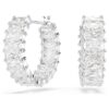 Boucles d’oreilles créoles Matrix, taille baguette, blanches, plaquées rhodium