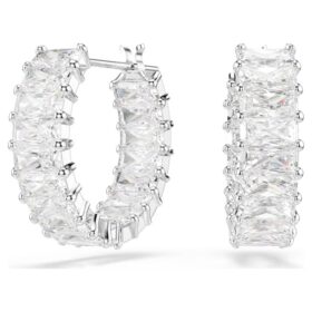 Boucles d’oreilles créoles Matrix, taille baguette, blanches, plaquées rhodium