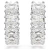 Boucles d’oreilles créoles Matrix, taille baguette, blanches, plaquées rhodium