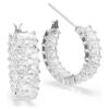 Boucles d’oreilles créoles Matrix, taille baguette, blanches, plaquées rhodium