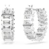 Boucles d’oreilles créoles Matrix, taille baguette, blanches, plaquées rhodium