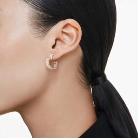 Boucles d’oreilles créoles Matrix, taille baguette, cœur, petites, blanches, plaquées or