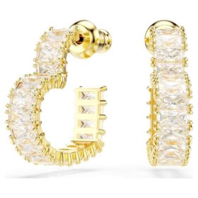 Boucles d’oreilles créoles Matrix, taille baguette, cœur, petites, blanches, plaquées or