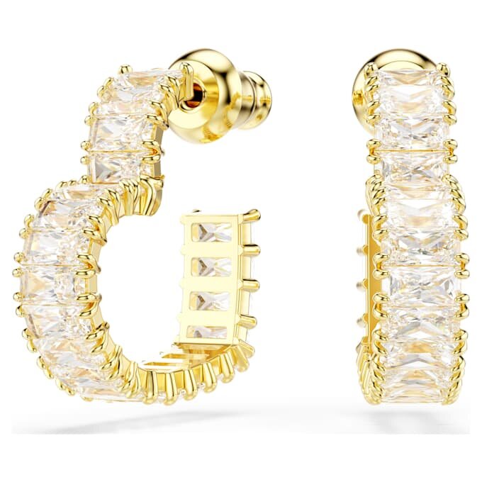 Boucles d’oreilles créoles Matrix, taille baguette, cœur, petites, blanches, plaquées or Boucles d’oreilles créoles Matrix, taille baguette, cœur, petites, blanches, plaquées or