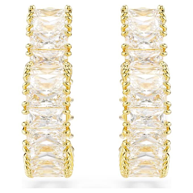 Boucles d’oreilles créoles Matrix, taille baguette, cœur, petites, blanches, plaquées or Boucles d’oreilles créoles Matrix, taille baguette, cœur, petites, blanches, plaquées or